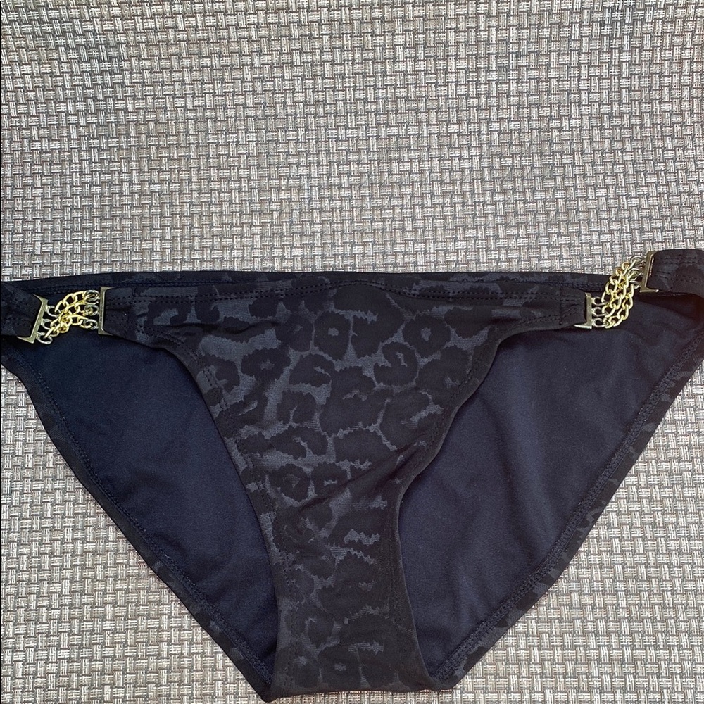 Chic Black and Gold Leopard Bikini Bottoms with Chain Sides